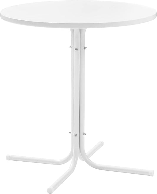Crosley Furniture Griffith Round Outdoor Bistro Table, Retro Metal Patio Furniture for Dining, Porch, Deck, White Satin