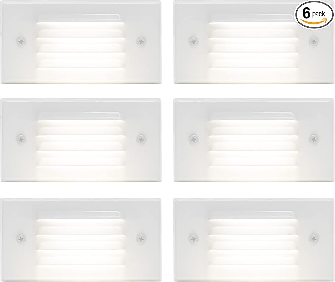 Low Voltage Outdoor Step Lights 12V 3W Stair Lighting with Horizontal Louvered Faceplate, Surface Mount Suitable for Steps Decks Pathway Yard Fences, 2700K, Waterproof, UL Listed, 6 Pack