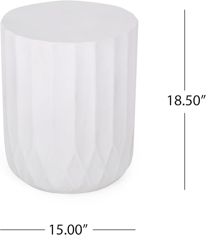 Round Outdoor Side Table, Antique White Concrete
