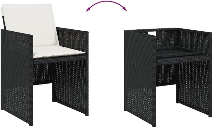 17 Piece Patio Dining Set with Cushions Black Poly Rattan Outdoor Furniture for 12 People Garden Aluminum Table Heavy Duty UV Protection Foldable Chairs