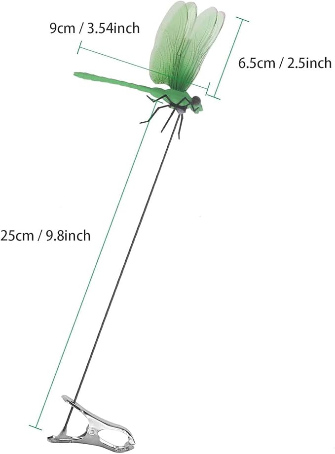 Artificial Dragonfly Pole Clips for Outdoors,Dragonfly Hat Clip,3D Dragonfly Garden Decorative Clips,Horticultural Dragonfly Decoration 12Pcs