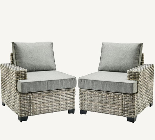 HOOOWOOO Outdoor Sectional Patio Furniture Set,2 Pieces Single Arm Wicker Chairs,Extra Deep Out Door Sofa Outside Furniture,Charcoal Gray