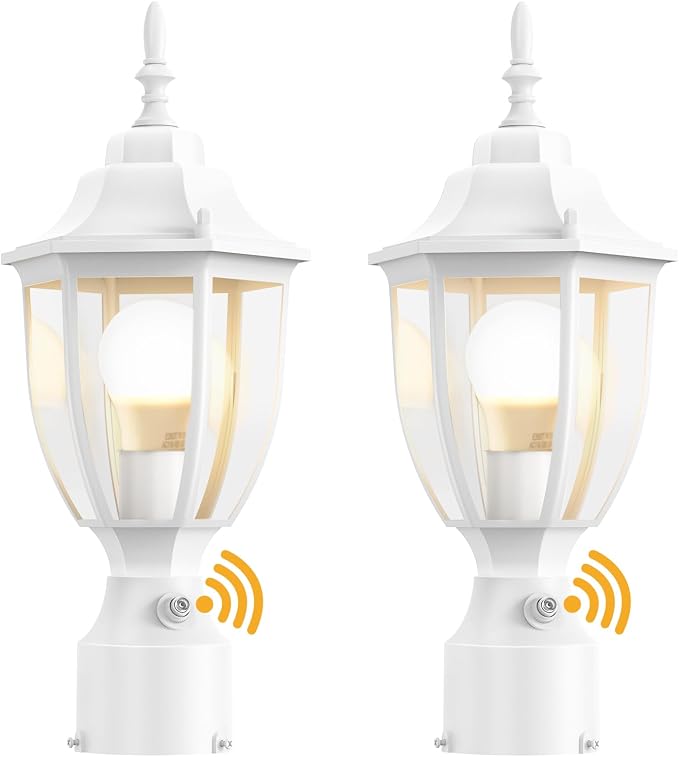 Lamomo Outdoor Post Lights, 2 Packs Dusk to Dawn Lamp Post Light Fixture, Waterproof Aluminum White Lamp Posts Outdoor Lighting Pole Lantern for Yard Patio Pathway Garden