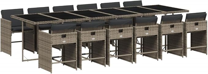 13 Piece Patio Dining Set, 12-Seater Outdoor Furniture, PE Rattan Table and Chairs with Cushions for Garden Backyard Deck, Gray
