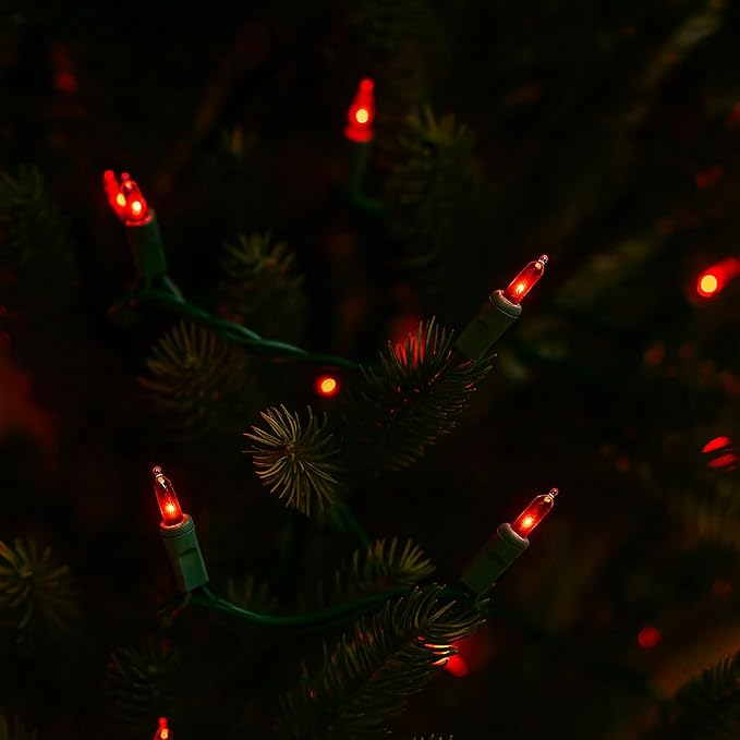 Novelty Lights 50 Feet 100 Bulbs Red on Green Wire Incandescent Mini Lights