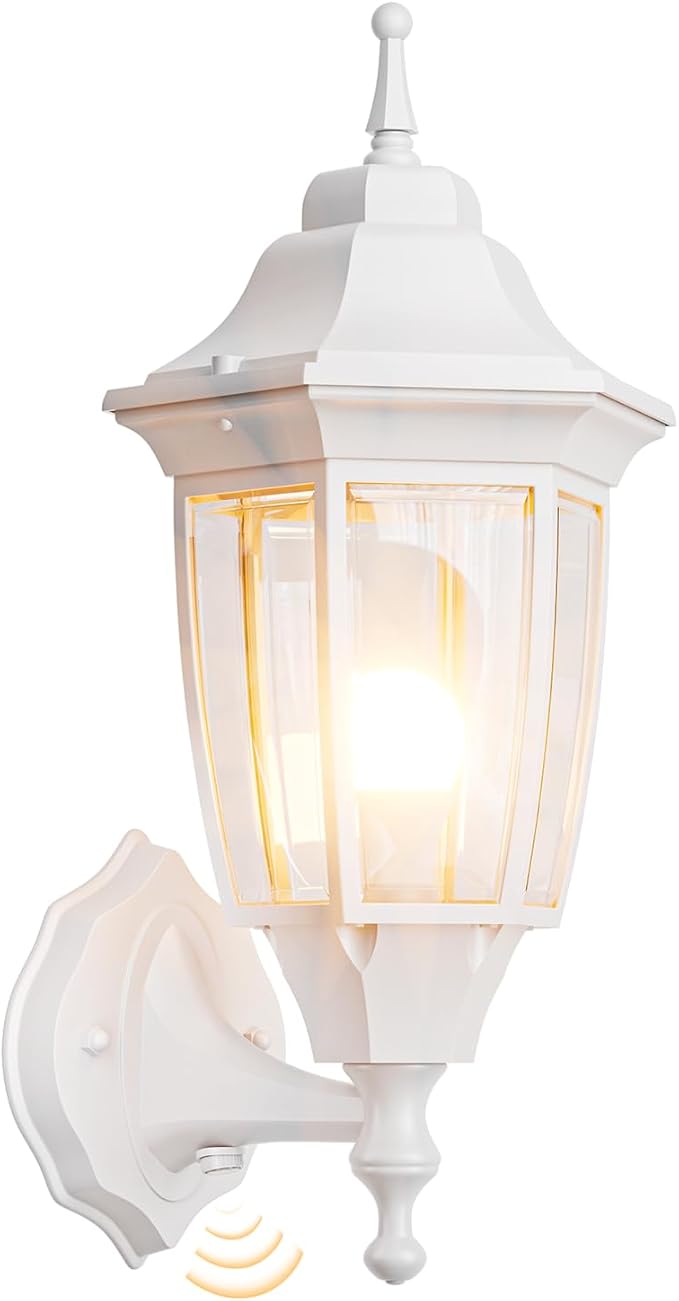 EMART Dusk to Dawn Outdoor Porch Light with Bulb, Wall Lamp(1 Pack, White) | Exterior Anti-Corrosion, Waterproof Aluminum & Glass Shades, Modern Sconce Lantern Fixtures for Outside, House, Garage