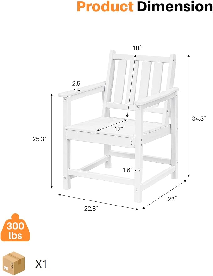 Patio Dining Chair Set of 2, HDPE Outdoor Dining Chair, Ergonomic HDPE Dining Chairs with Deep Seating, All Weather Outdoor Chairs Furniture for Backyard, Deck, Garden, Poolside, Pearl