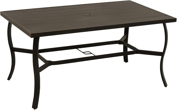 6-Person Outdoor Dining Table, Aluminum Rectangle Outdoor Dining Table with 2.2" Umbrella Hole, Rustproof Aluminum Patio Dining Table for 6, All-Weather for Garden Yard Poolside, Dark Brown