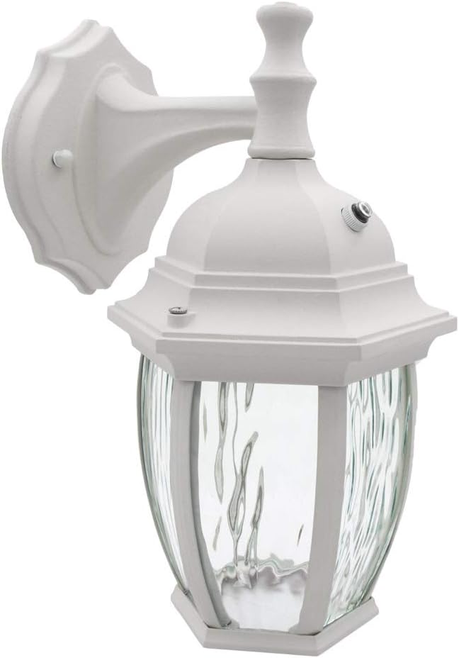 Maxxima LED White Outdoor Wall Light, 580 Lumens 3000K, Dusk to Dawn Sensor | Clear Water Glass, Warm White, Photocell Sensor, Exterior Patio or Porch Sconce Fixture