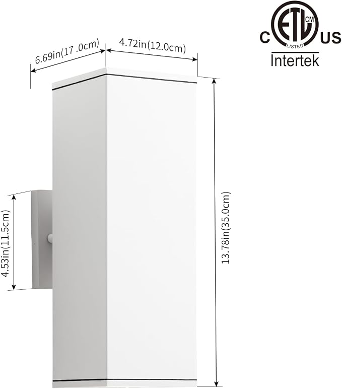 mirrea 14" Modern Outdoor Porch Light in 2 Lights, Matte White, 2 Pack | Patio wall sconce, aluminum rectangular tube, tempered glass, waterproof. Up & down lighting for outdoor wall mount fixture.