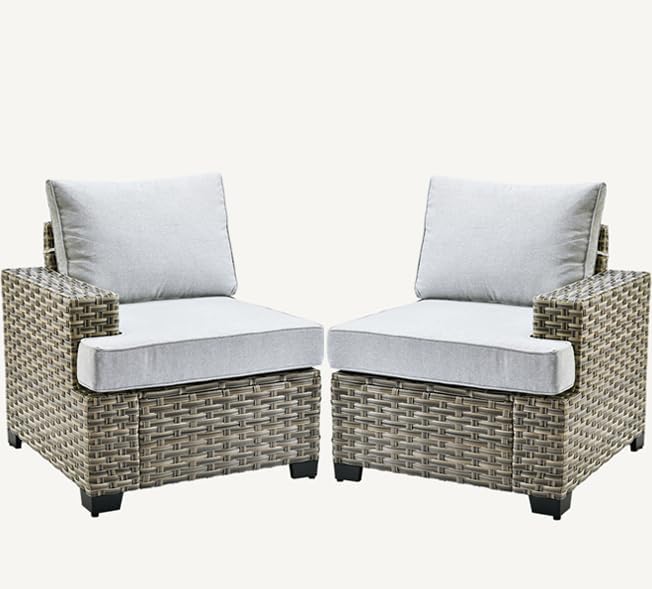 HOOOWOOO Outdoor Sectional Patio Furniture Set,2 Pieces Single Arm Wicker Chairs,Extra Deep Out Door Sofa Outside Furniture,Light Gray