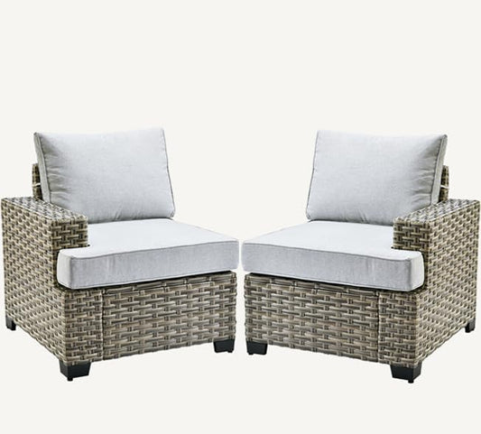 HOOOWOOO Outdoor Sectional Patio Furniture Set,2 Pieces Single Arm Wicker Chairs,Extra Deep Out Door Sofa Outside Furniture,Light Gray