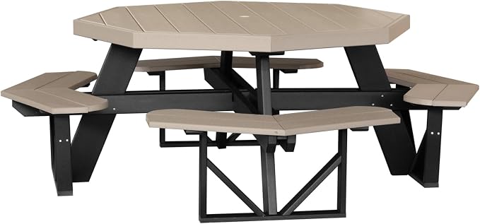 Furniture Barn USA Poly Lumber Octagon Picnic Table, Weatherwood & Black