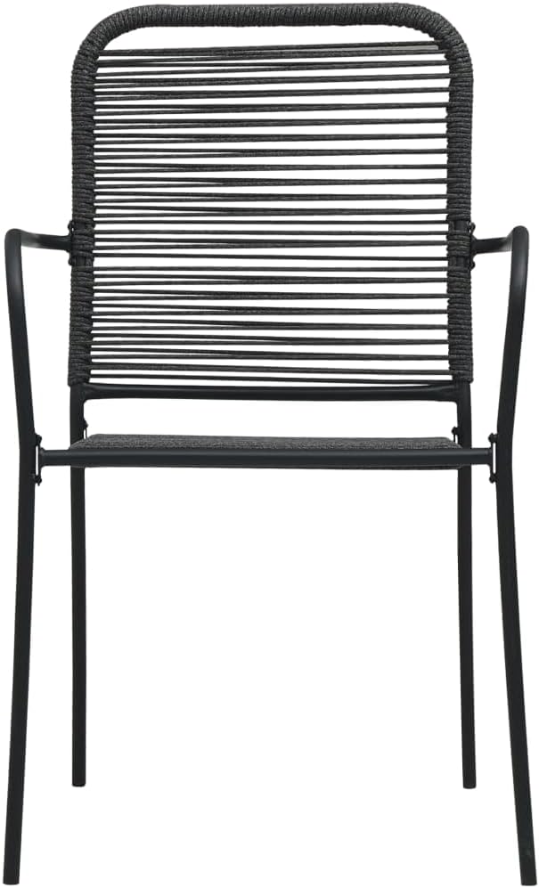 5 Piece Patio Dining Set Cotton Rope and Steel Black Outdoor Garden Furniture Set with Tempered Glass Table and 4 Chairs for Backyard Poolside Terrace Dining Room