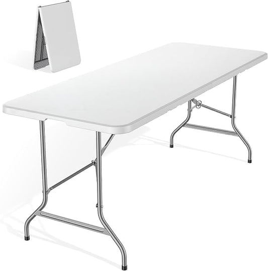 DUMOS 6 FT Folding Picnic Table Simple to Fold and Keep, 3.8 FT Foldable Table for Camping Dining Party Kitchen Picnic Outdoor Indoor with Carrying Handle
