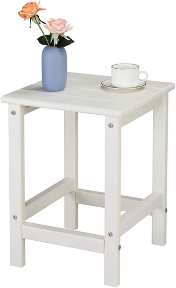 BOYANG 14x14x18.5in Square Side Table, Single Layer HDPE Outdoor Side Table, Composite Patio Side Table, Small Outdoor Coffee Table for Lawn, Garden, Pool, Balcony (White)