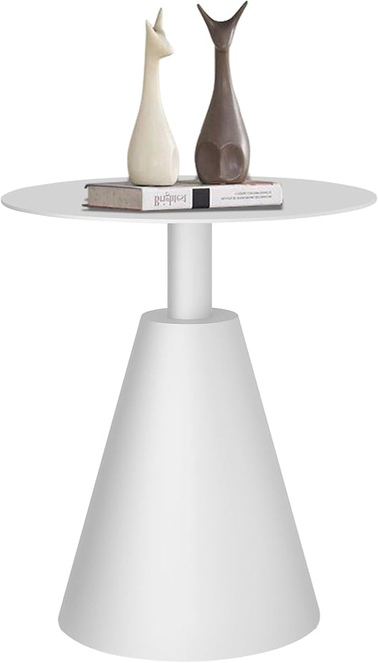 19.5" Round Outdoor Coffee Table, Weather-Resistant Aluminum Side Table for Patio, Balcony, Garden & Bedroom, White