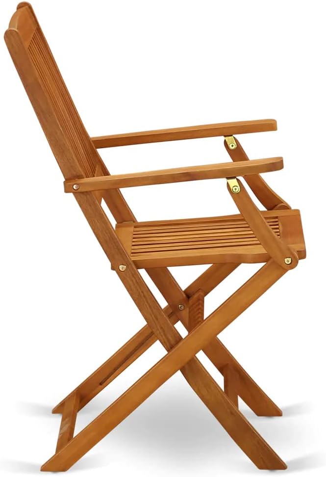 East West Furniture DECM72CANA 7 Piece Patio Dining Set Consist of a Rectangle Outdoor Acacia Wood Table and 2 Folding Arm Chairs with 4 Side Chairs, 40x72 Inch, Natural Oil