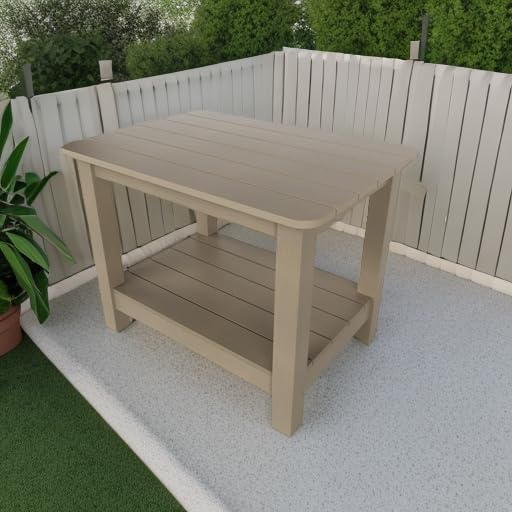 WestinTrends Tuscany Outdoor Side Table, All Weather HIPS 2 Tier Adirondack Small Patio Table with Storage, Taupe