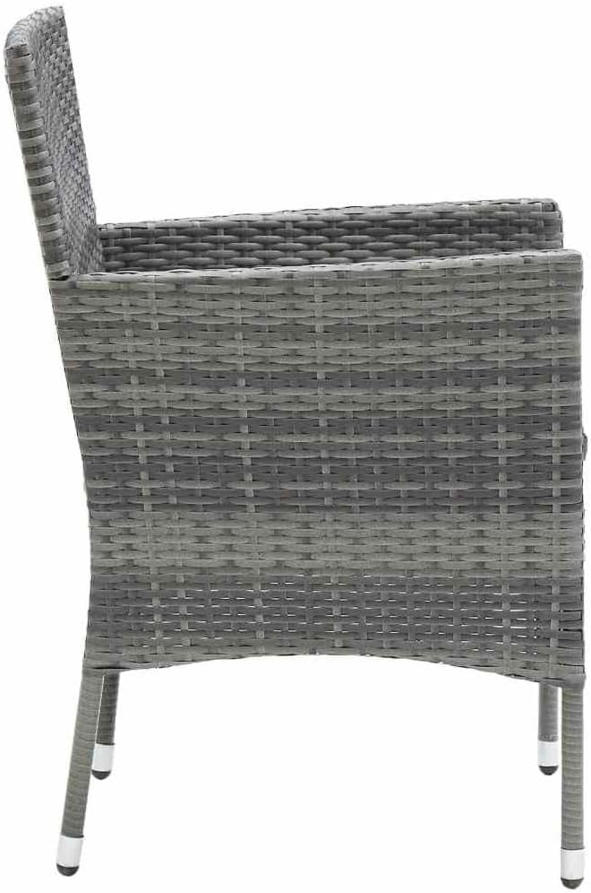 3 Piece Patio Dining Set with Cushions, Outdoor Wicker Rattan Dining Table and Chairs for 2, Gray PE Wicker and Dark Gray Cushions, Glass Top Aluminum Frame Table, Weather-Resistant Garden Furniture