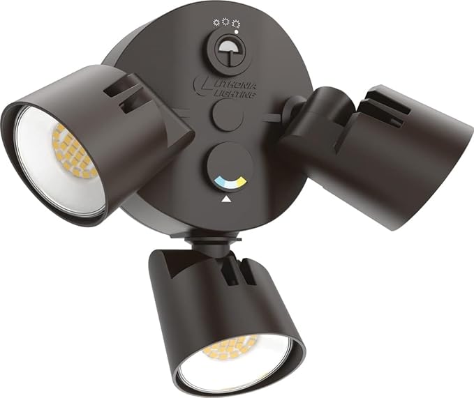 Lithonia Lighting HomeGuard 3-Light LED Outdoor Flood Lights, Dusk to Dawn | Dark Bronze Outdoor LED Lights, Adjustable Lumens, Selectable Color, Round Heads (HGX LED 3RH ALO SWW2 120 PE DDB)