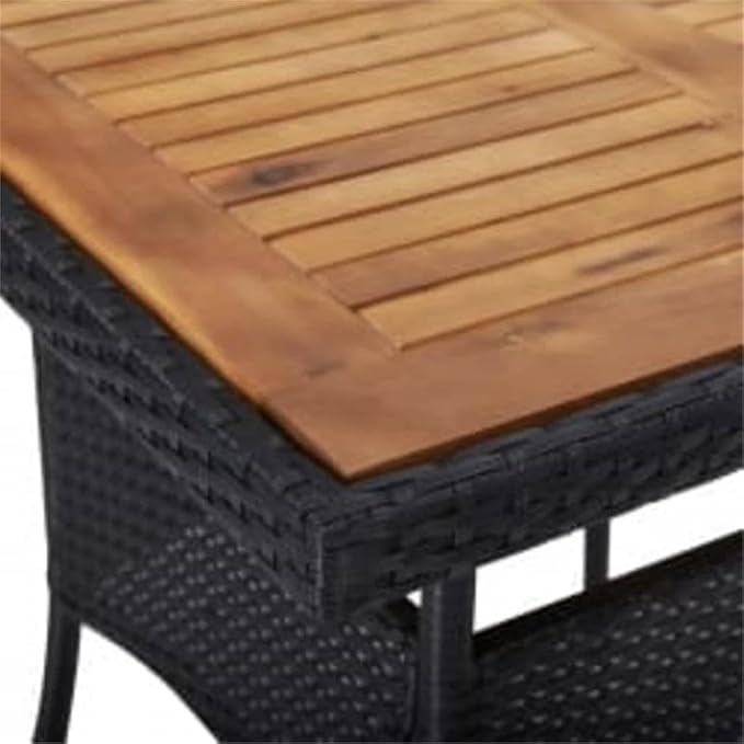 Afuera Living 3-Piece Synthetic Poly Rattan Patio Dining Set, Black and Brown Finish, Weather-Resistant Acacia Wood, Cushioned Seats, Contemporary Design, 31.5 x 31.5 x 29.5 in, Garden or Terrace Use