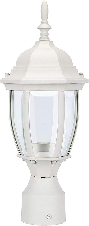 Outdoor Post Light, Rustproof Aluminum Pole Lamp, White | Exterior Lamp Post Light Fixture for Garden, Yard, Pathway, Waterproof, Glass, E26 Base, Max 60W, 1 Pack