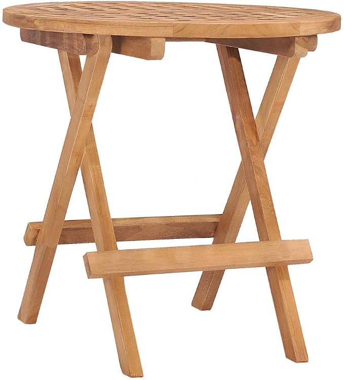 3-Piece Folding Patio Dining Set, Solid Teak Wood Round Table and 2 Chairs with Taupe Cushions, Small Space Bistro Set for Garden Terrace and Balcony Outdoor Use