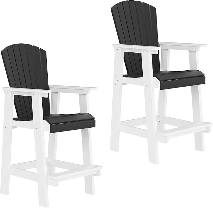 Outdoor Bar Height Chairs, Tall Adirondack Chairs Bar Stools with Arm for Backyard Deck Balcony Front Porch White & Grey