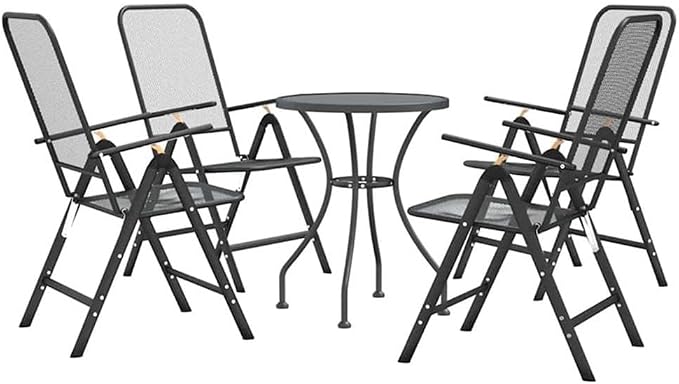 BOWERY HILL Contemporary 5-Piece Patio Dining Set, Anthracite and Gray Finish, Foldable Metal Chairs with Adjustable Backrests, Round Table, Weather-Resistant Design for Outdoor Garden or Terrace Use