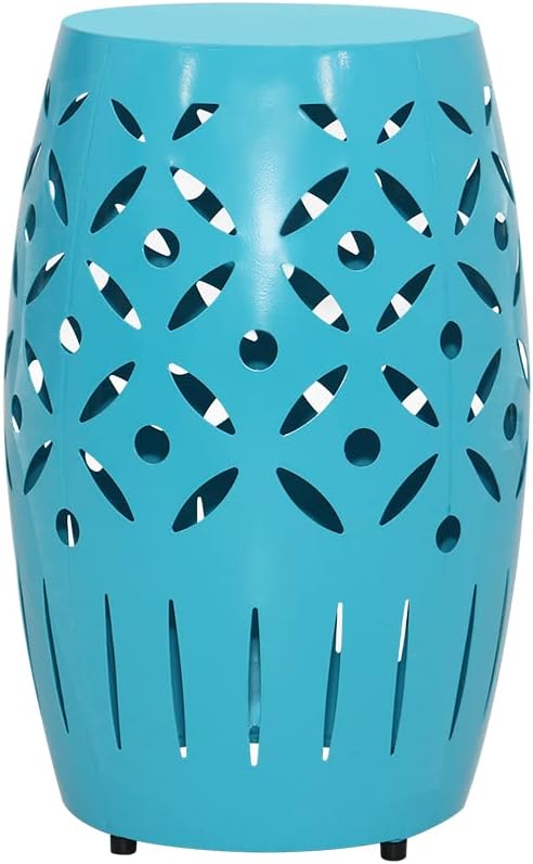 ABBLE Round Patio Outdoor Indoor Lace Cut Steel Side Table, Patio Garden Table, Coffee End Table Nightstand for Small Spaces,Living Room,Front Porch,Poolside, Teal