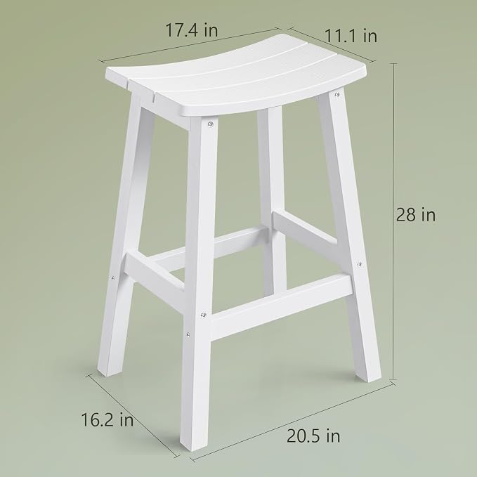 Stoog Weatherproof Bar Stools Set of 4, 28" Patio Barstools, Easy to Clean and Maintain, All-Weather HIPS Furniture for Bar, Kitchen Counter, Deck & Patio, White