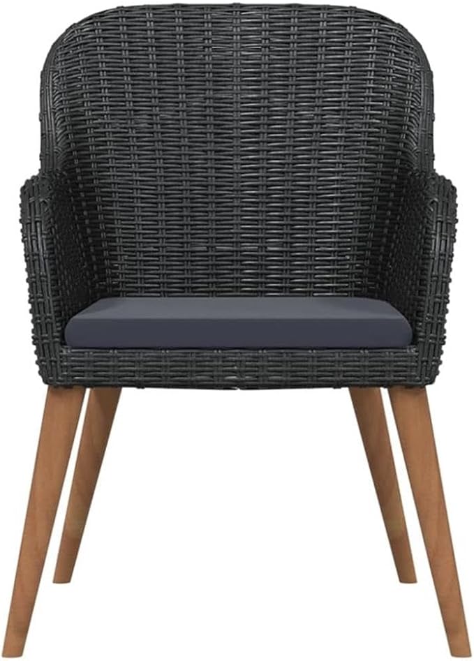 BOWERY HILL Contemporary Patio Dining Set, Weather-Resistant PE Rattan and Steel Frame, Black Finish, 5-Piece, Rectangular Table with 4 Cushioned Chairs, Modern Garden or Terrace Furniture for