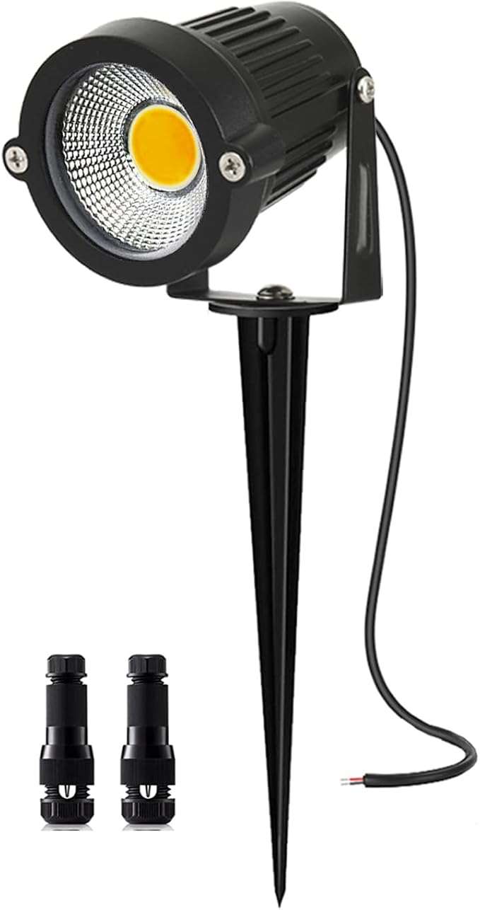 1Pack Low Voltage Landscape Lights LED 5W Landscape Lighting with connectors AC/DC 12V-24V Outdoor Spotlight IP66 Waterproof Tree Flag Lights Warm White Spotlights for Yard Garden Pathway