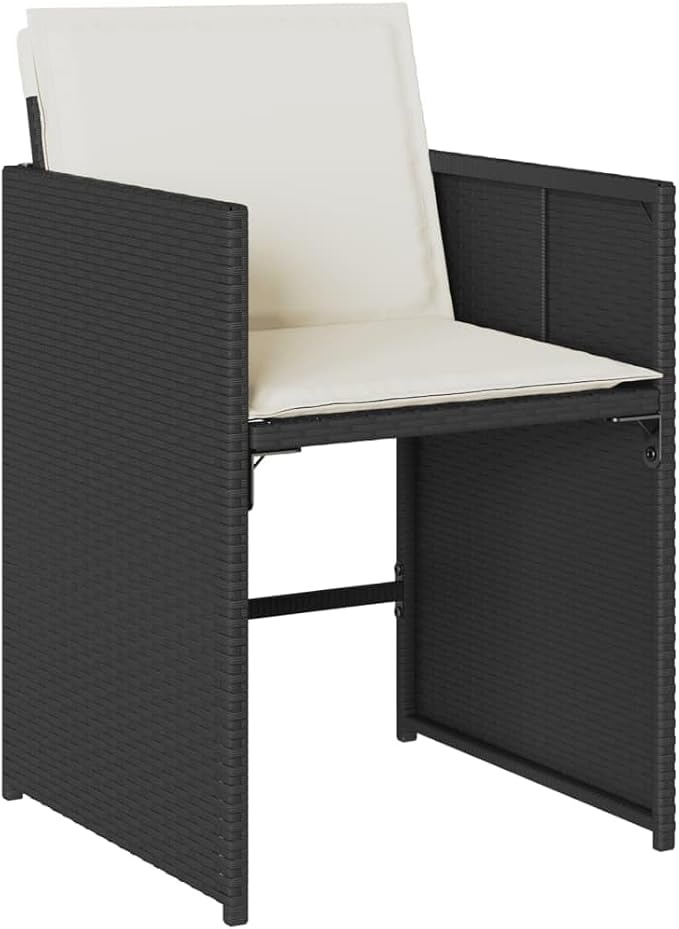 13 Piece Patio Dining Set with Cushions Black Poly Rattan Outdoor Rattan Furniture Set for 12 People Garden Dining Table with Folding Chairs Tempered Glass Top UV Proof