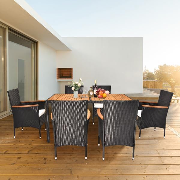 7 Pieces Patio Furniture Set, Rattan Dining Table & Chair, Backyard Furniture Outdoor Conversation Set for Garden, Patio Dining Sets
