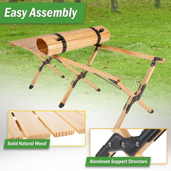 Foldable Camping Table - 4ft Roll-Up Portable Picnic Table with Carry Bag - Indoor/Outdoor Low Height Travel, Party, or Beach Table by Wakeman Outdoors (Natural Wood)