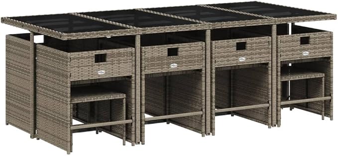 13 Piece Patio Dining Set with Cushions, Space-Saving Rattan Garden Table and Chairs for Backyard Deck, Gray