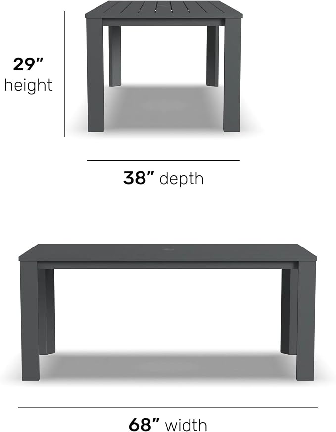 Homestyles Grayton Outdoor Rectangular Dining Table with Slatted Top, Made with a Recycled Aluminum Frame, Seats Upto 6