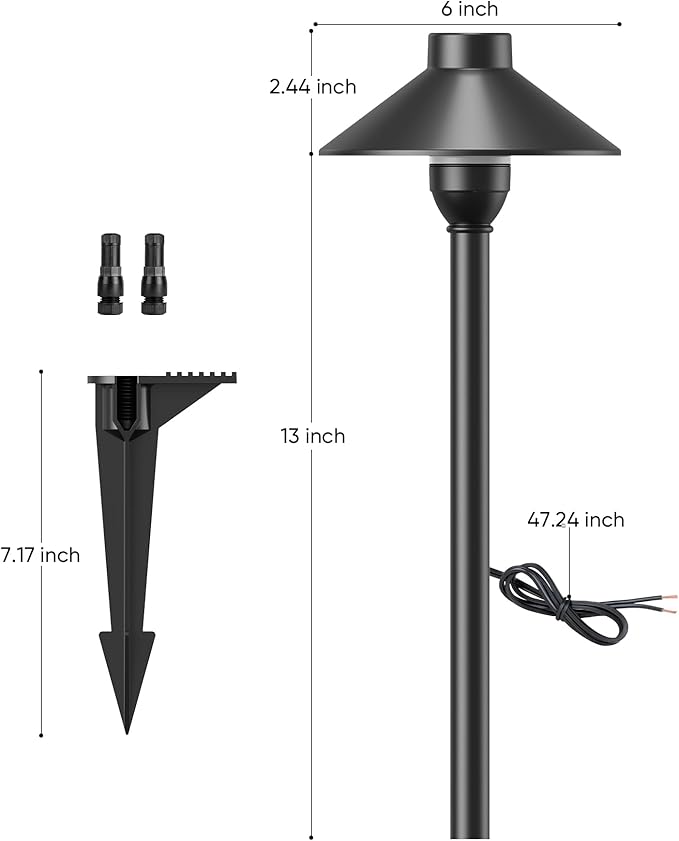Low Voltage Landscape Lighting 6-Pack, Aluminum 12V Pathway Lights with G4 Bulbs, Waterproof Stylish Matte Black Color Wired Path Lights with Connectors for Walkway Yard Garden