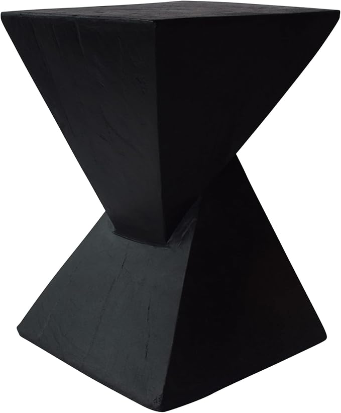 Merax Modern Concrete Side Table with Hourglass Design - Hand-Painted Wood Finish Accenttable for Indoor/Outdoor, Black