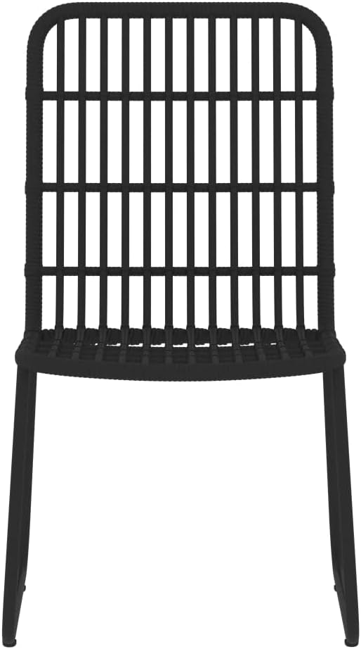 Modern 3-Piece Black Dining Set with Powder-Coated Steel Frame and Glass Table, PE Rattan Chairs for Outdoor Patio