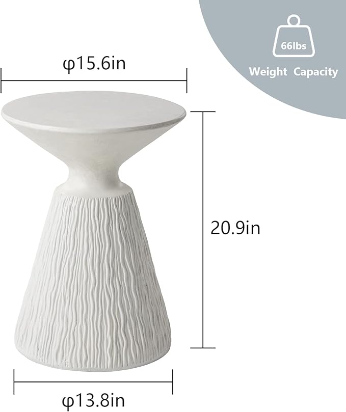 COSIEST Set of 2 Outdoor Side Table, White Mushroom Shaped MgO Accent Table, Lightweight Patio End Table with Rotund Base, Round Top Plant Stand for Garden and Deck