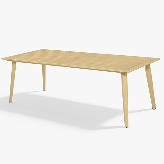 Outdoor Patio Dining Table for 8, Never-Rust Aluminum Outdoor Dining Table with 2.2" Umbrella Hole, 8 Person Outdoor Patio Dining Table Furniture for Decks, Garden, Porch, Lawn, Maple Wood