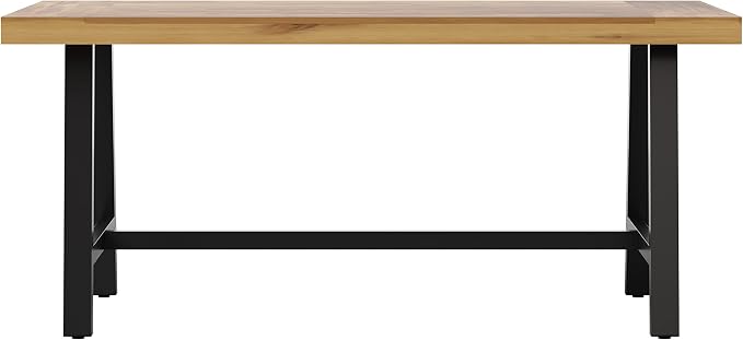 Flash Furniture Rafe Commercial Grade Acacia Wood Dining Table with Metal Base, Indoor/Outdoor Rectangle Patio Table with Plank Style Table Top, Natural/Black
