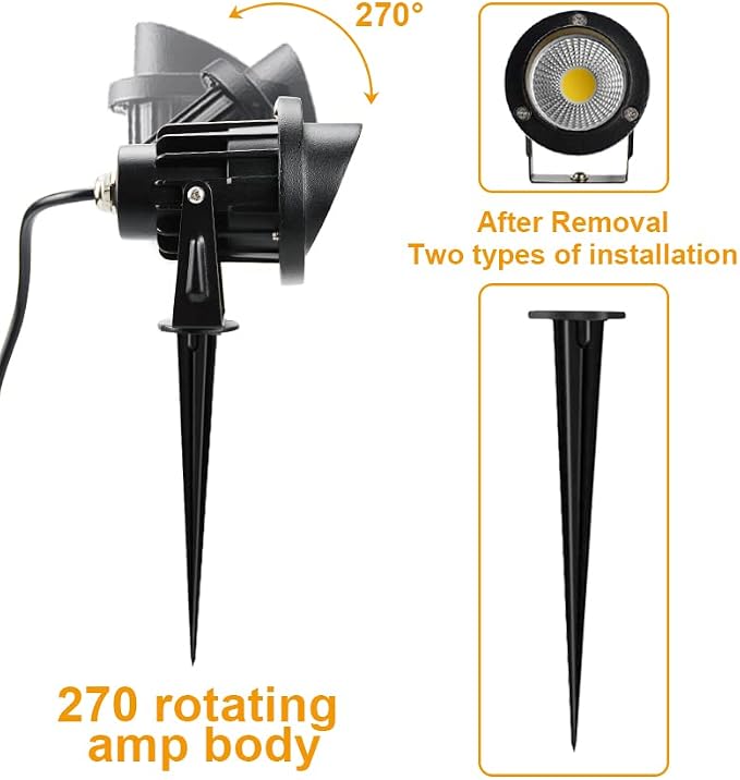 Romwish 10W Landscape Lighting, 120V Plug-in Outdoor Spotlights, 6 Pack | 3000K Warm White, 1100LM Bright LED, IP65 Waterproof, 120V Plug and Play, Adjustable 270° Beam for Yard Garden Lawn Tree