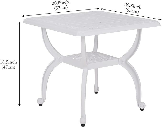 YKSY&YKSY Jardin DE Centennial Cast Aluminum Outdoor Side Table,Anti-Rust Outdoor End Table,Patio Coffee Bistro Table for Indoor,Garden,Porch,Balcony(Square White) 1