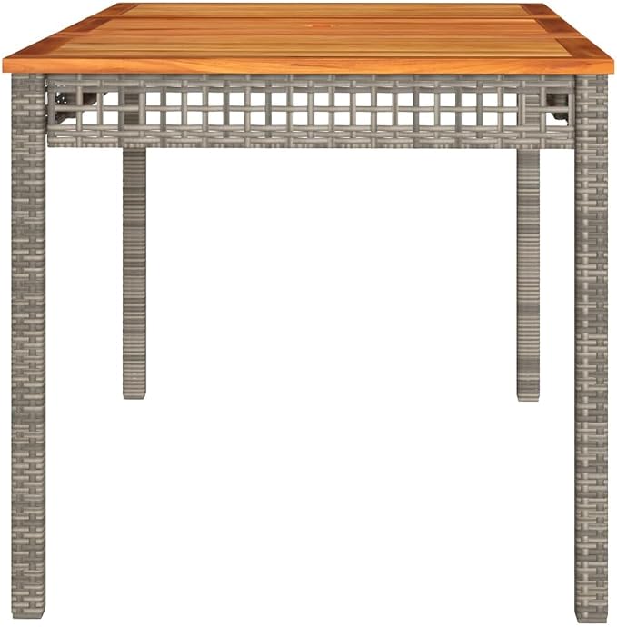 vidaXL Rectangular Outdoor Dining Table 55.1X31.5X29.5 in Grey Brown Poly Rattan Acacia Wood Ideal for Garden Balcony Patio Seating 8 Modern Style Furniture Set UV Resistant