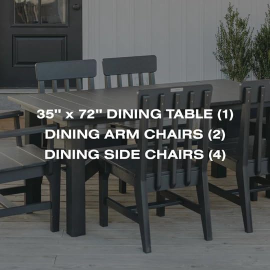 Breeo X Series 7pc Dining Table - 35"x72" Dining Table 6, 2 Arm Chairs, & 2 Side Chairs - Outdoor Patio Furniture Set - Weather-Proof Patio Sets for Outdoor, Backyard, Outside - Black