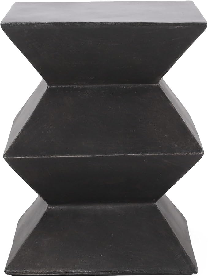 Outdoor Lightweight Concrete Side Table, MGO End Table with Geometric Pedestal Design, 15.5"x15.5"x20" Modern Patio Accent Table for Garden, Balcony, Living Room, Copper